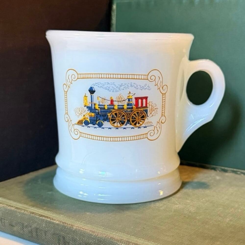 Vintage 1970s Avon Milk Glass Train Mug – Steam Locomotive – 3.75”
